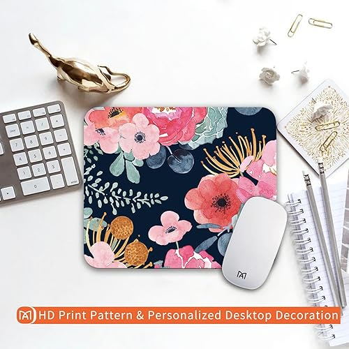 Miniatura 6 de Armanza Alfombrilla cuadrada para mouse con diseño de flor rosa, diseño personalizado con textura de primera calidad, alfombrilla de mouse lavable,