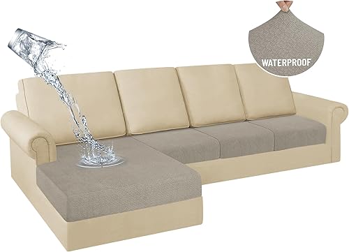 Miniatura 34 de HDCAXKJ Fundas de cojines de sofá seccional 100% impermeables, 8 piezas, funda seccional en forma de L, funda elástica para asiento de sofá chaise,