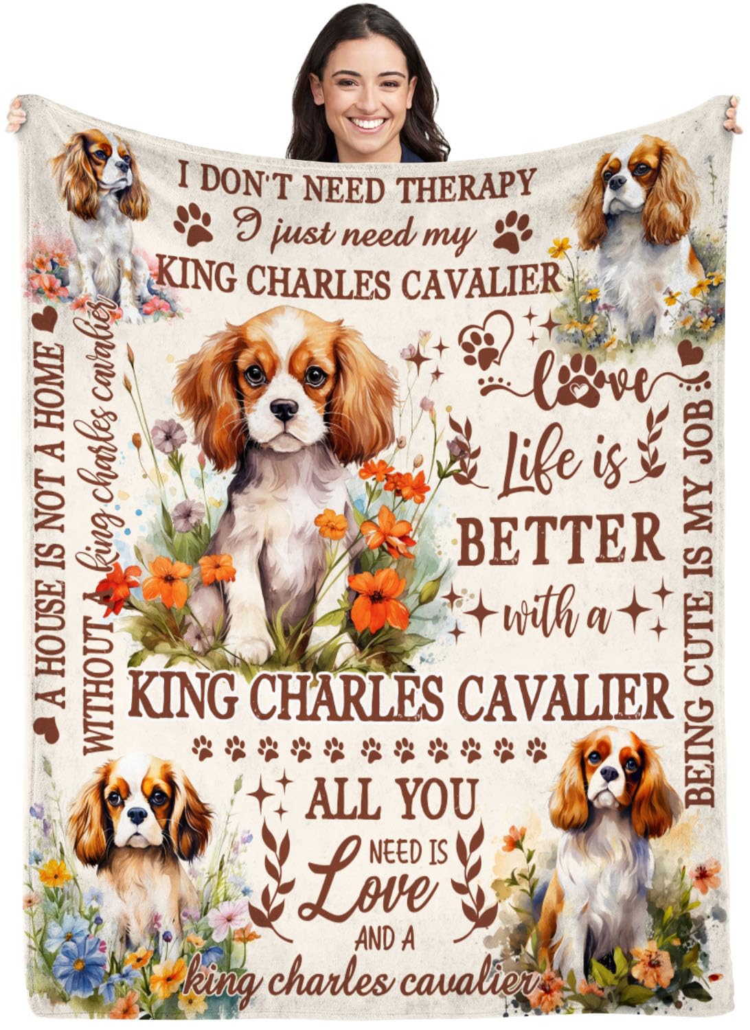 King Charles Cavalier - Manta para dueños de perros, 127 x 152 cm, manta King Charles Cavalier para mujeres y niñas