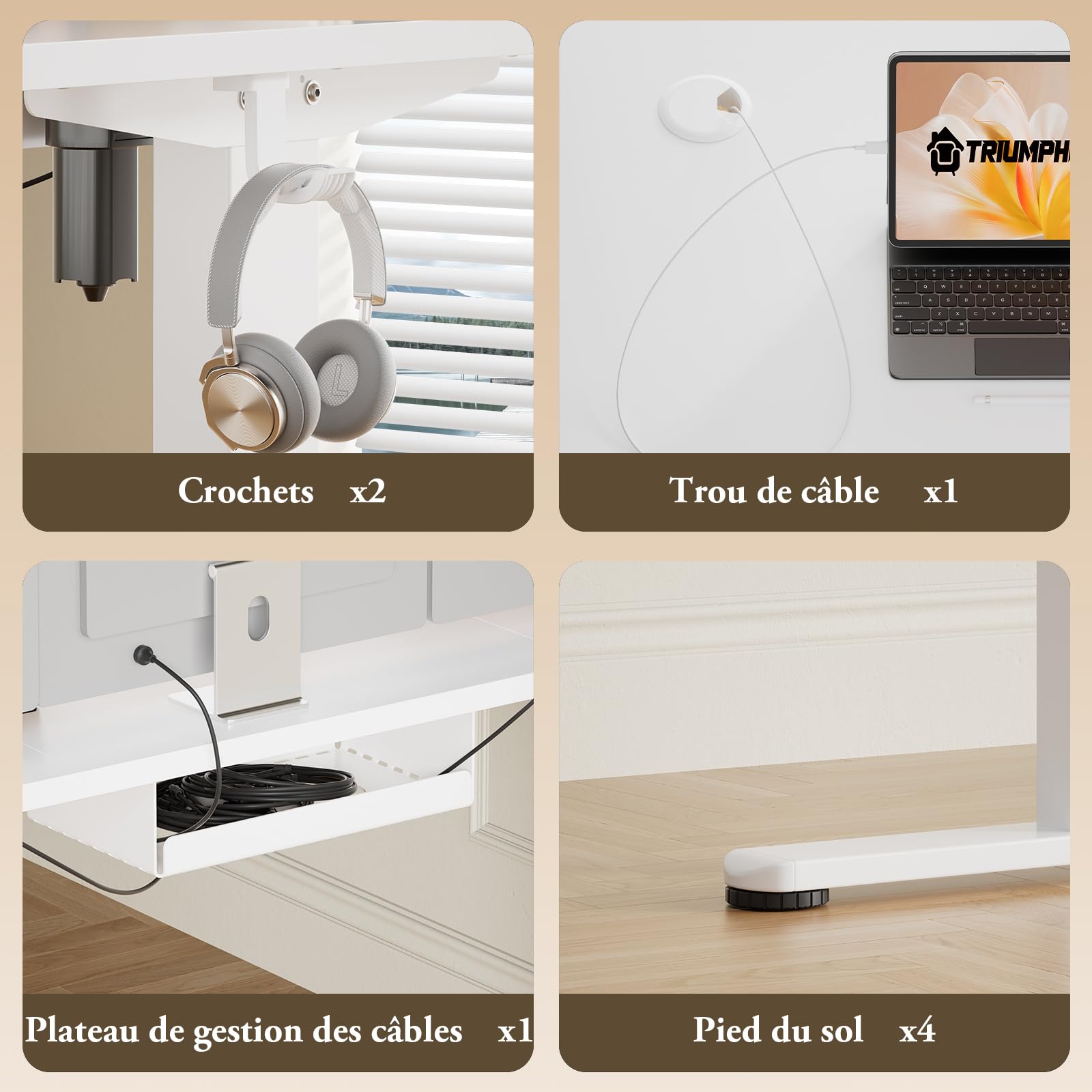 Devoko Bureau Assis Debout Électrique 160×80cm, Bureau Électrique avec Chargeur Type-C Organiseur de Câbles et 3 Positions Mémorisables Réglable en Hauteur pour Bureau, Télétravail, Blanc