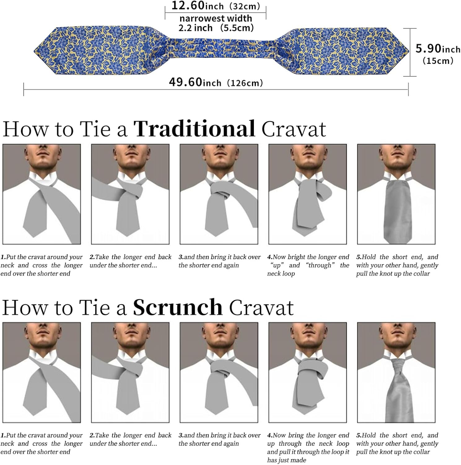 DiBanGu Jacquard Woven Ascot Silk Cravat Set for Men Wedding