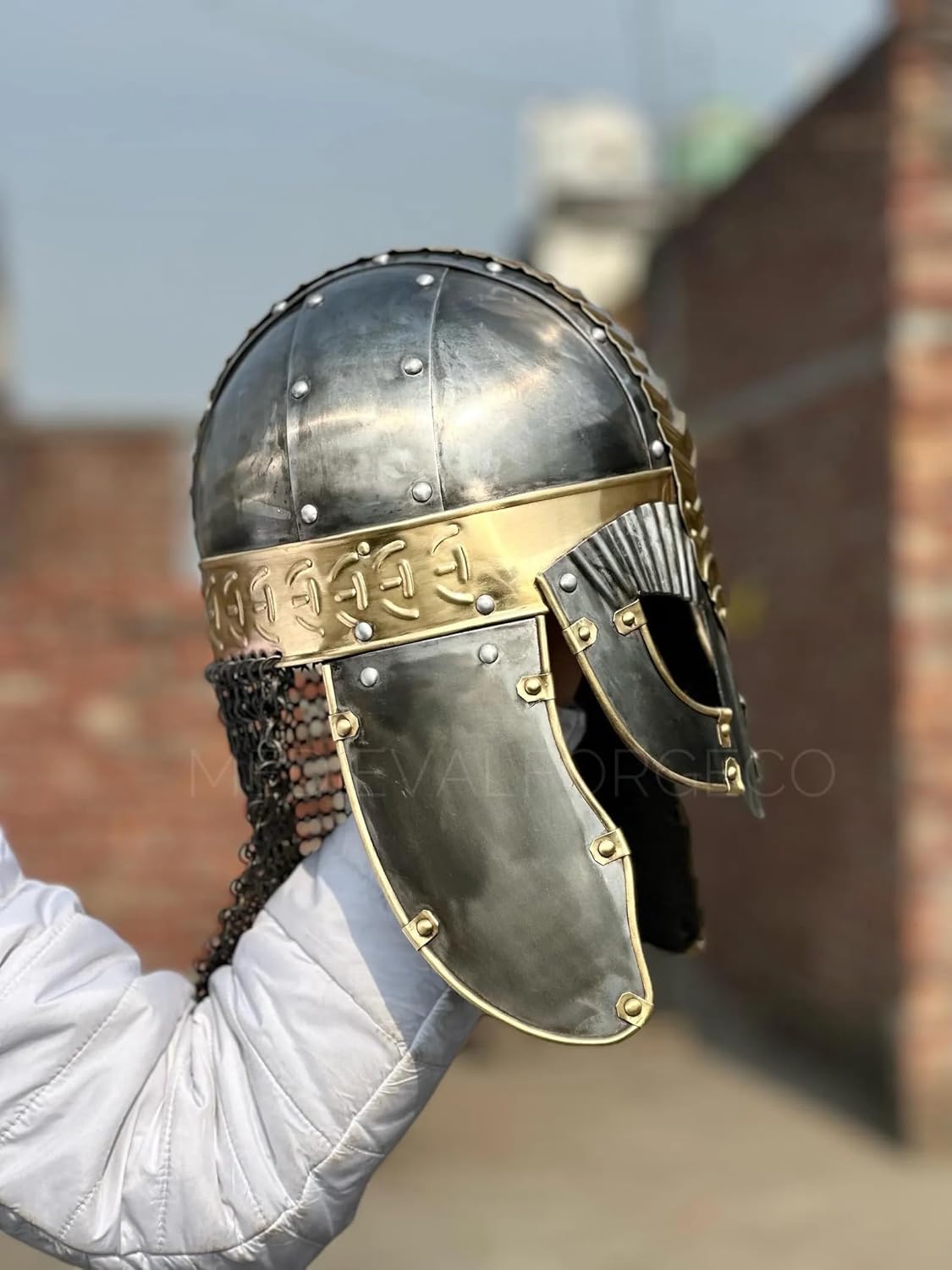 Medieval Viking Wearable Helmet with Chainmail Coif – Handmade Steel Armor Helmet for Costume, LARP, Cosplay, Reenactment, Halloween, Adult Size 24–25 Inch Circumference