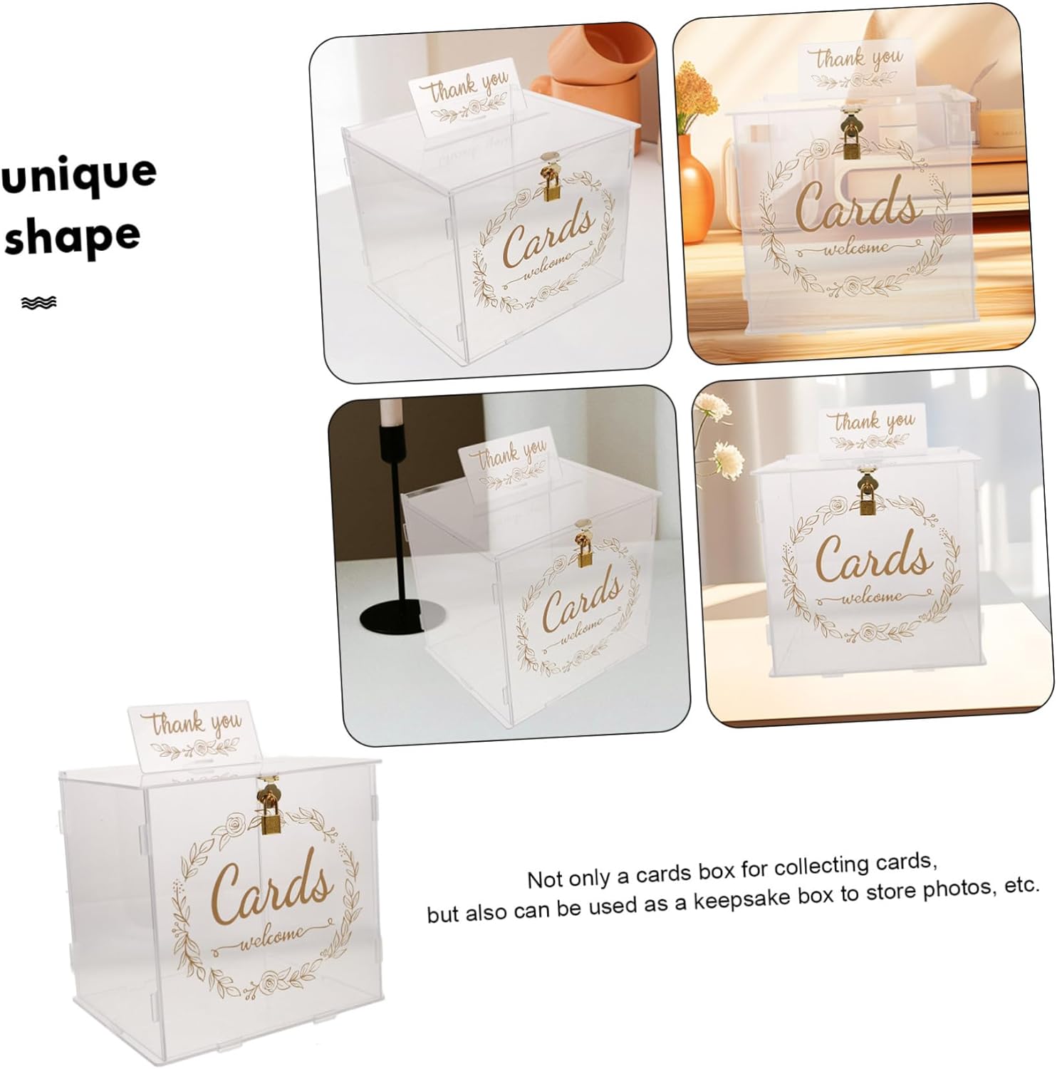 Acrylic Wedding Card Boxes for Cash Present Bridal Shower Favor Sturdy Acrylic Material Square Shape Party Decorations