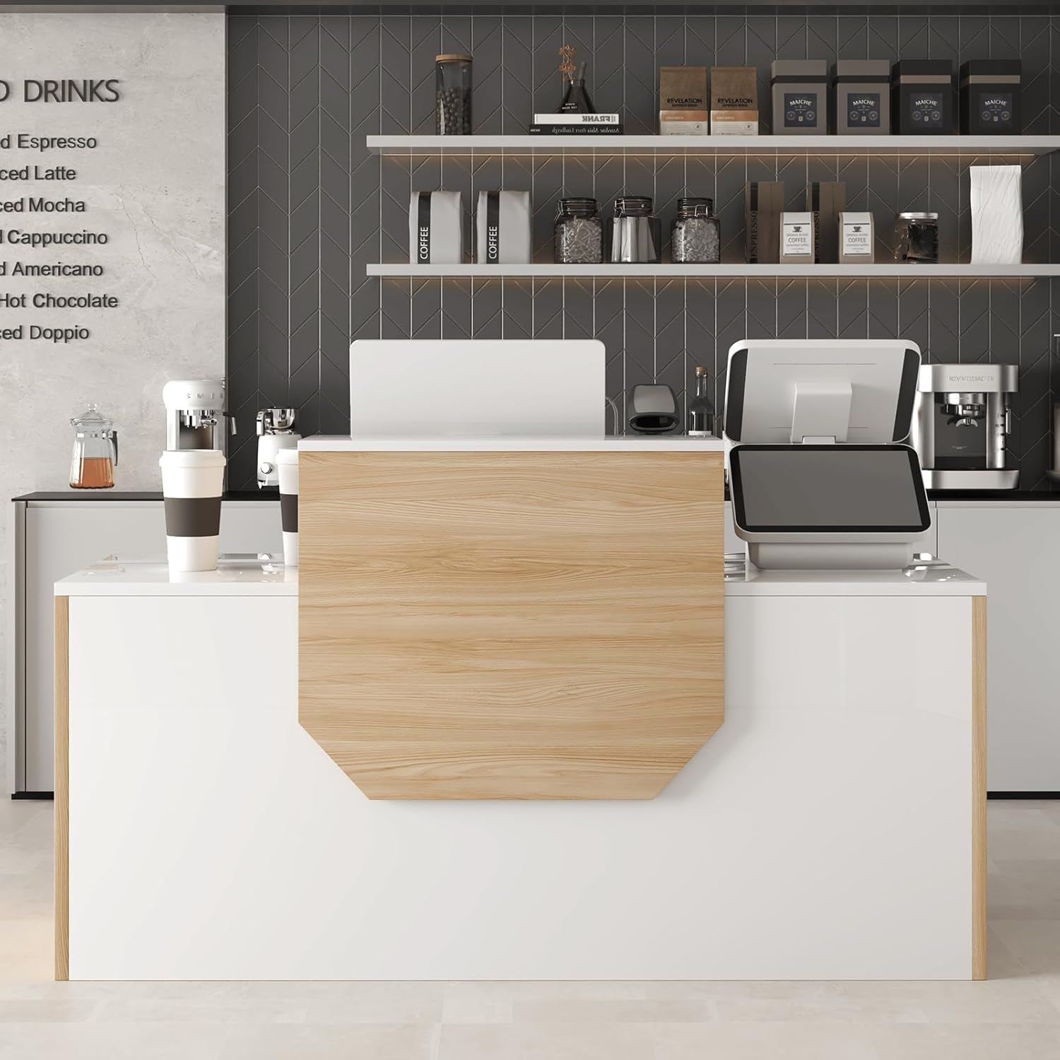 Reception Desk with Cabinet,63 Inch Modern Front Desk Reception with Cable Grommet,Ample Workspace, Easy Assembly,for Office,Checkout Counter,Hotel Lobby(White)