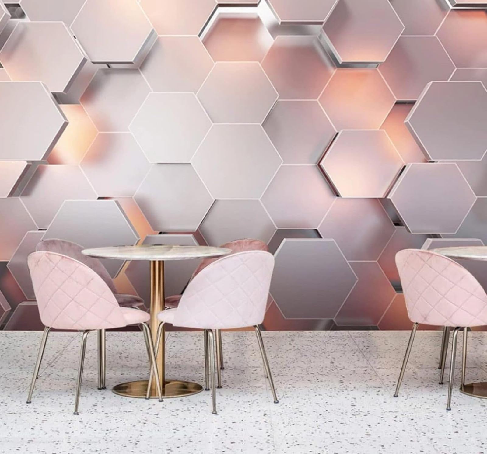 XLMING Minimalist Creative Pink Geometric Hexagon 3D Wallpaper Luxury Silk Study Dining Feature Sofa Grey Bedroom Living Room Tv Decorative Wall-430cm×300cm