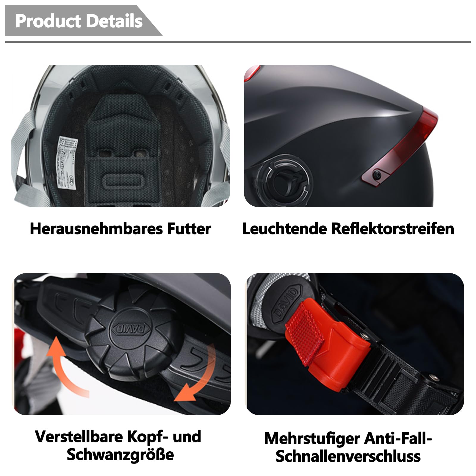 Klassischer Offener Helm, Halbhelm Mit Visier, Verstellbarer Kopfumfang, 709abs-Schale Kombiniert Mit EPS-Dämpfung