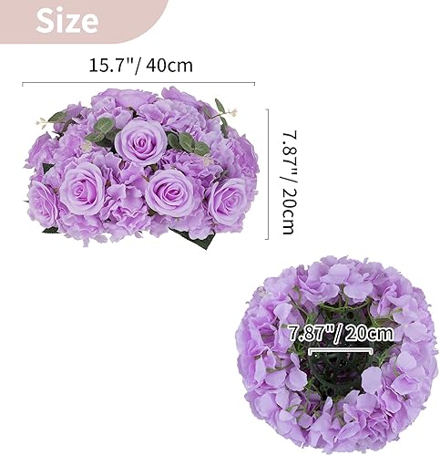 Miniatura 4 de NUPTIO Bolas de flores para centros de mesa 10 piezas de 15.7 pulgadas de diámetro de color morado claro artificial rosa artificial arreglo de bolas