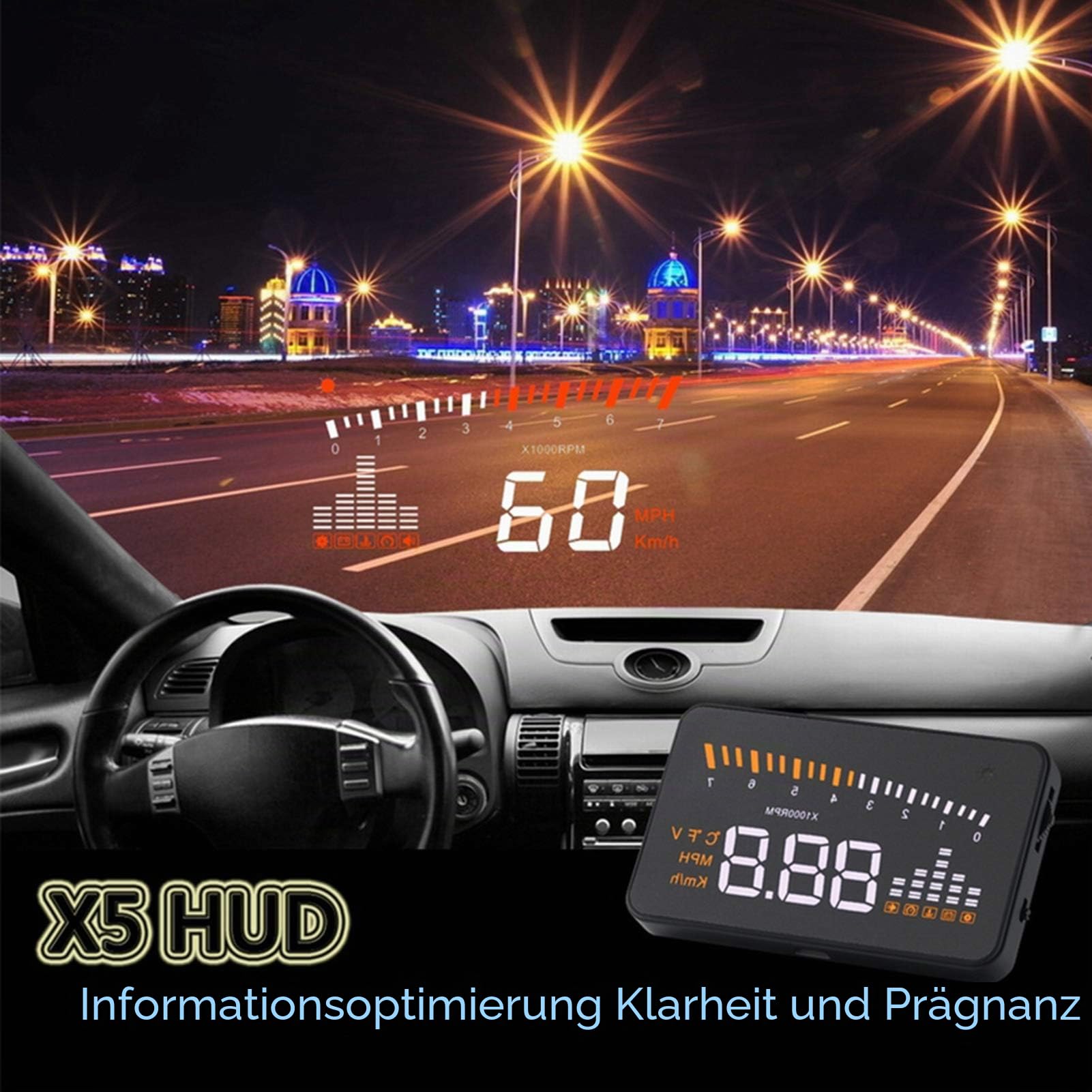 Headup Display Auto, Auto HUD Alarmsystem Universal 3 Zoll Heads Up Display Auto Mit LED Digtalanzeige OBDII Schnittstelle Geschwindigkeit Warnung Windschutzscheibe Projektors System für Auto LKW