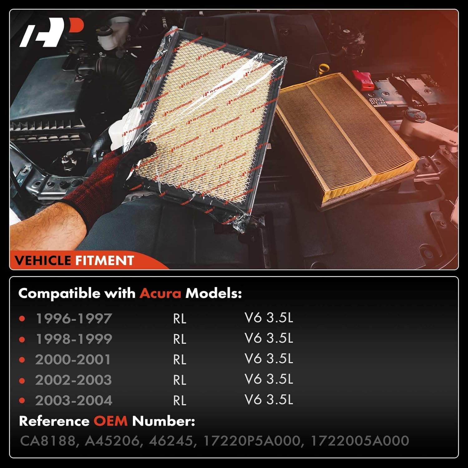 A-Premium 2-PC Engine Air Filter Compatible with Acura RL 1996-2004 3.5L, FWD, Replace# 1722005A000, 17220P5A000