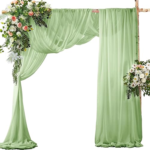 Miniatura 10 de SiinvdaBZX 2 Paneles Tela Drapeada de Arco de Boda 30" x 240" de Poliéster de Gasa Negra para Múltiples Ocasiones Negro -,Azul (Dusty Blue),Verde