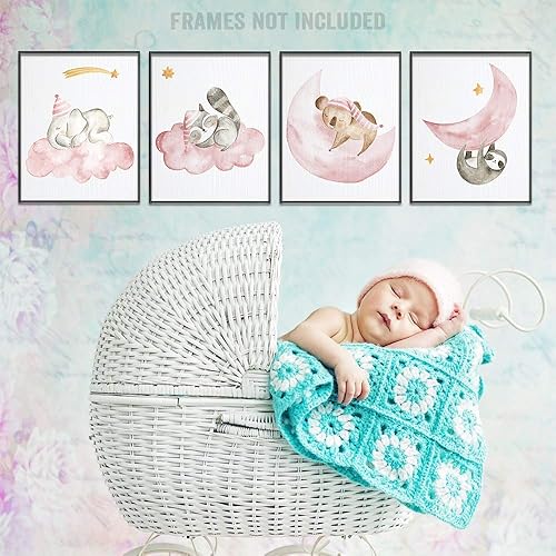 Miniatura 5 de Sleeping Animals Art Prints - Set of 4 - Cute Animals Decor Great for Nursery Room and Playroom, Kids Bedroom Wall Prints, Great Gift for Baby