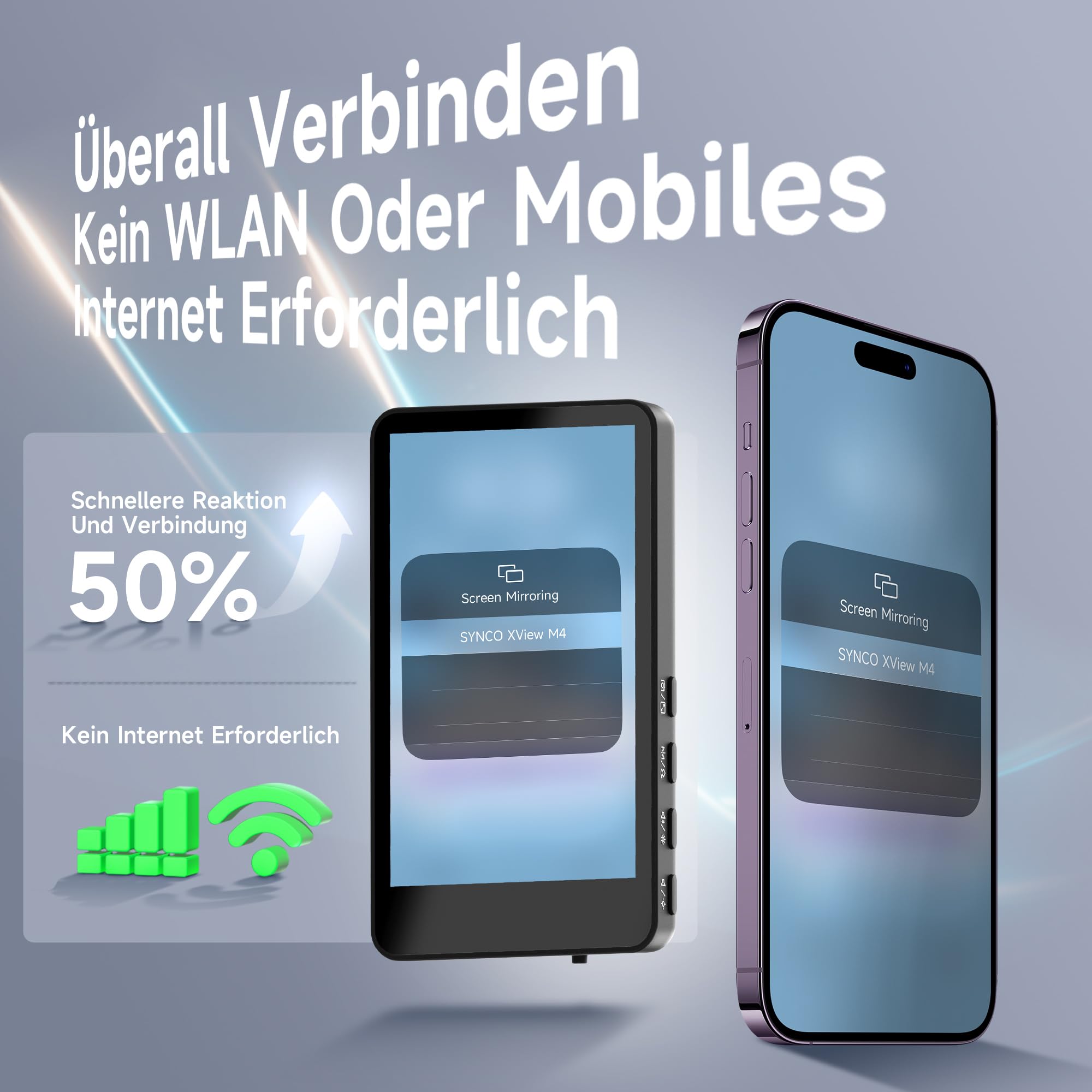 SYNCO XView Handy Selfie Monitor, Magnetischer Smartphone Vlog Bildschirm für iPhone & Android Rückkamera Kabellos 50M 3H Akku, mit Lautsprecher für TikTok YouTube Livestream (Schwarz)