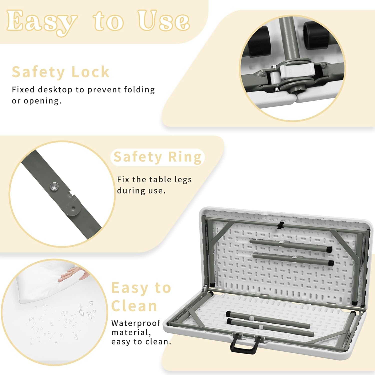 Set of 2 Square Folding Table 34in Multi-Functional Portable Folding Card Table with Carrying Handle for Indoor Outdoor Camping,Picnic, Office, Party Use HDPE Plastic Tabletop with Metal Frame(White)