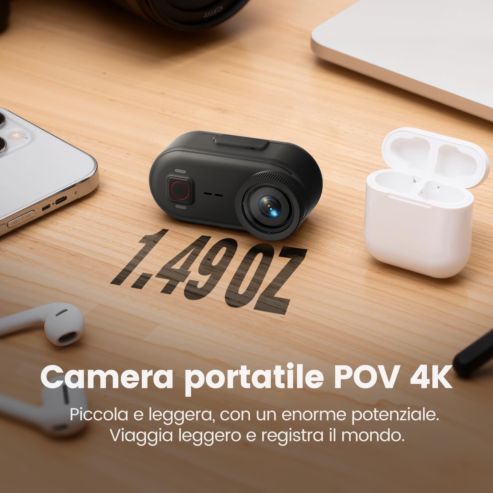 Cam 4K30fps per vlogging, POV a mani libere, EIS stabilizzazione 64GB mini action cam, 10m impermeabile telecamera, batteria 260 min, fotocamera portatile per vlog, viaggi, montala ovunque (64, GB)