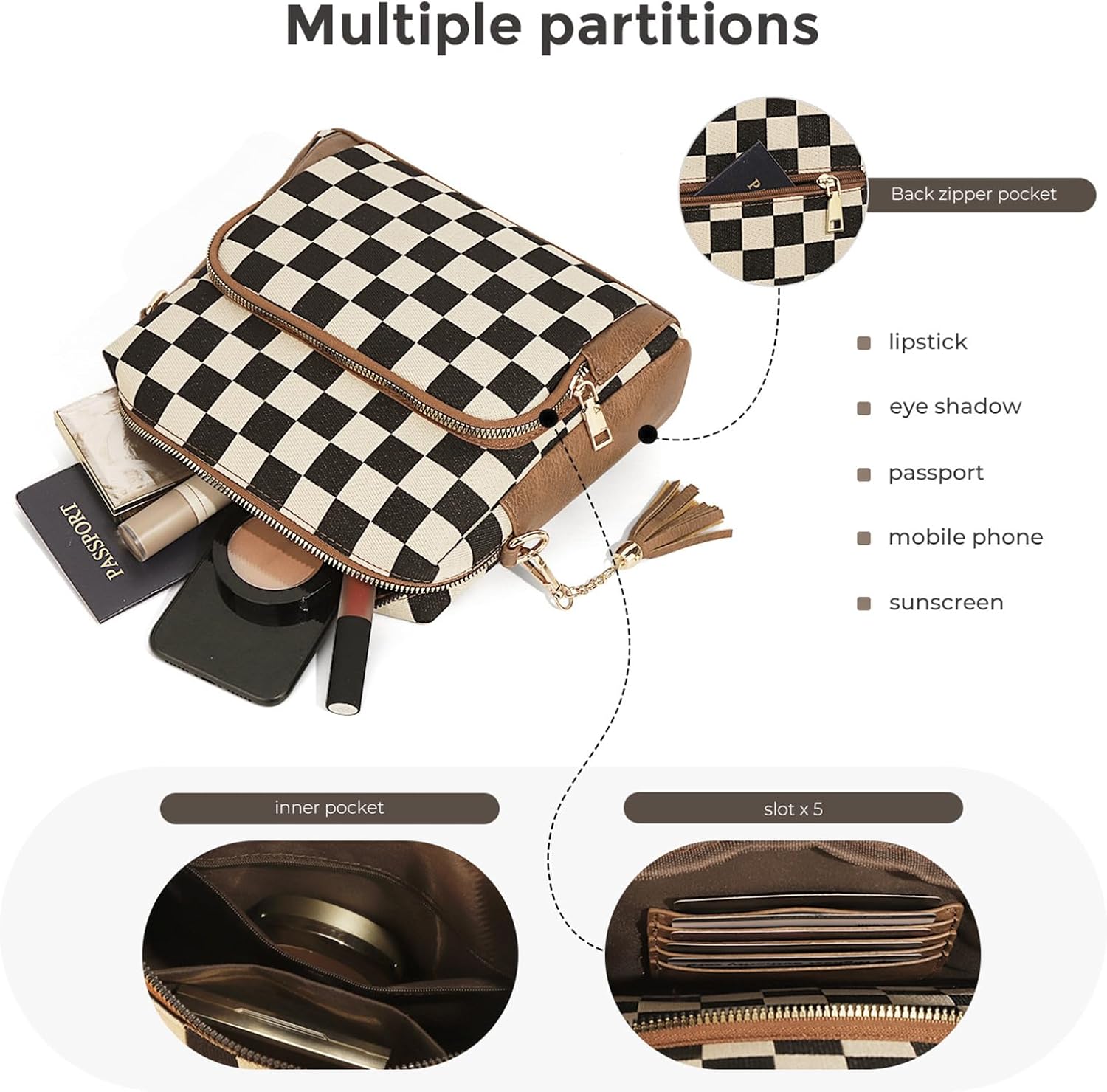 Checkered Crossbody Purses for Women Plaid Medium Cross Body Wallet Trendy Over the Shoulder Handbags