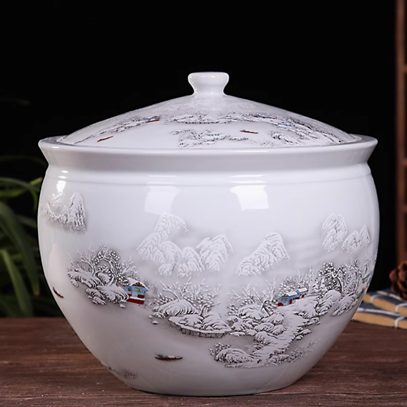 Uszczelniony Ceramiczny Pojemnik na Ryż w Kształcie Cylindra, Białe Ceramiczne Pojemniki do Przechowywania z Pokrywkami na Herbatę, Mąkę, Zboże, Słodycze, Mleko w Proszku(22x25 cm/9x10 in)