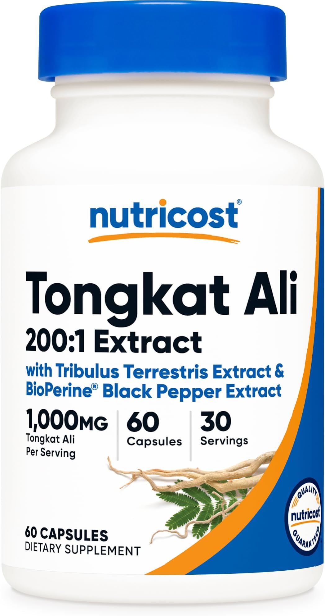 Tongkat Ali 1,000mg 60 Capsules - with Tribulus Terrestris and BioPerine, Vegetarian Caps, Non-GMO, Gluten Free, Potent Extract
