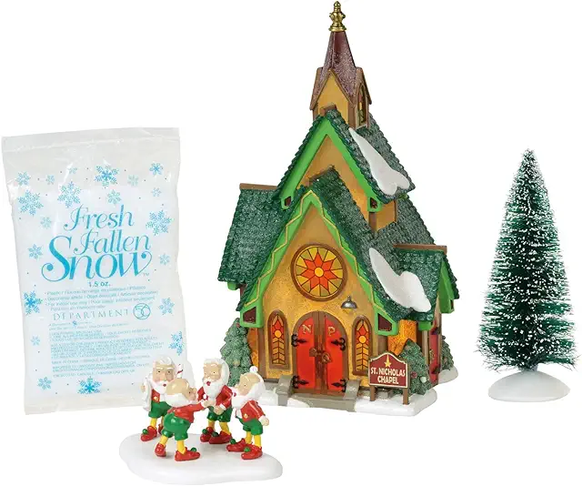 Department 56 St Nicholas Chapel Figurine Set - North Pole Village Collectible