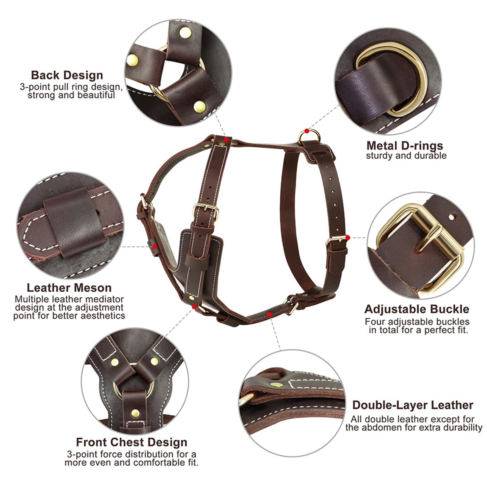 Arnés para Perros De Cuero con Anillos En D Y Hebillas Ajustables Arnés para Mascotas De Uso Pesado Ajustable para Perros Grandes Ideal para Caminar, Entrenar Y Actividades Diarias