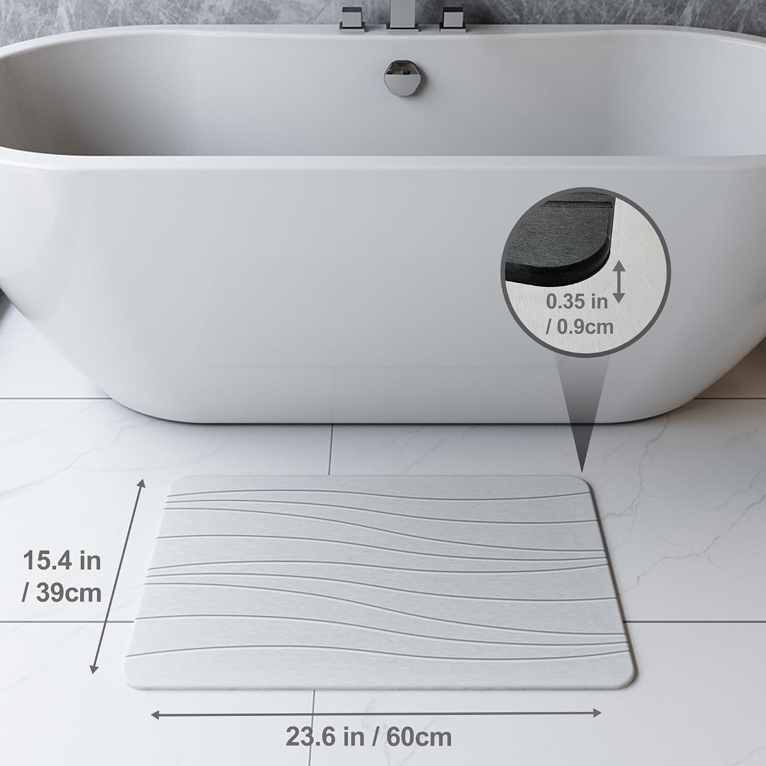 Fast Drying Stone Bath Mats for Bathroom, Non-Slip Diatomaceous Earth Bath Mat, Super Absorbent Bath Mat Stone (23.6''×15.4" White Flow) image 2