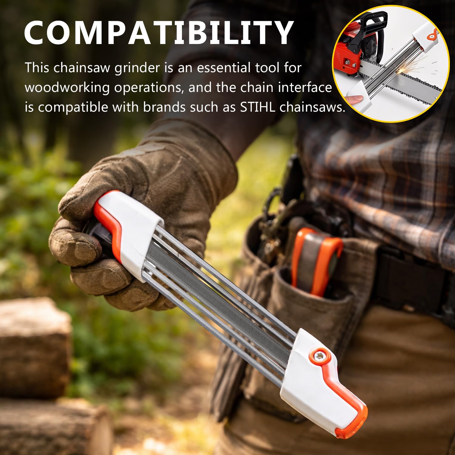Affûteur Chaîne 2-en-1 pour Tronçonneuse STIHL 3/8" LP, Outil d'Affûtage Tronçonneuse, Remplacement pour chaîne (Lime 4mm)