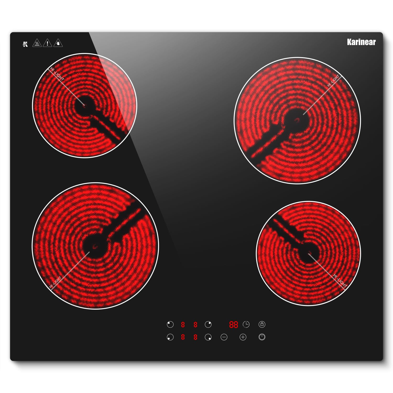 Karinear Glaskeramikkochfeld 4 Platten 6000W 60 cm Touch-Steuerung Timer Sicherheitsverriegelung 240V