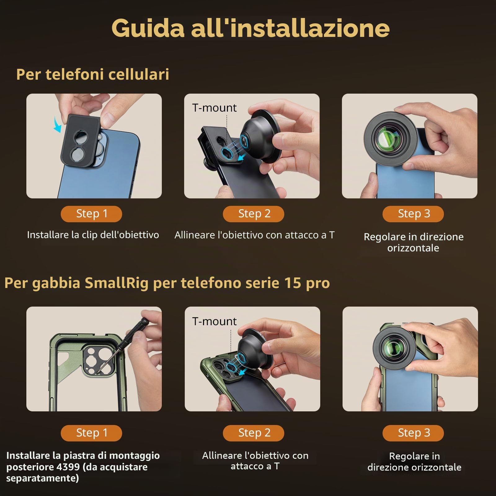 SMALLRIG Obiettivo Macro HD Master da 75 mm, Obiettivo con Attacco a T per iPhone, per Samsung, per HUAWEI, per Xiaomi, Attacco Obiettivo per Fotocamera Macro per Telefono - 4588