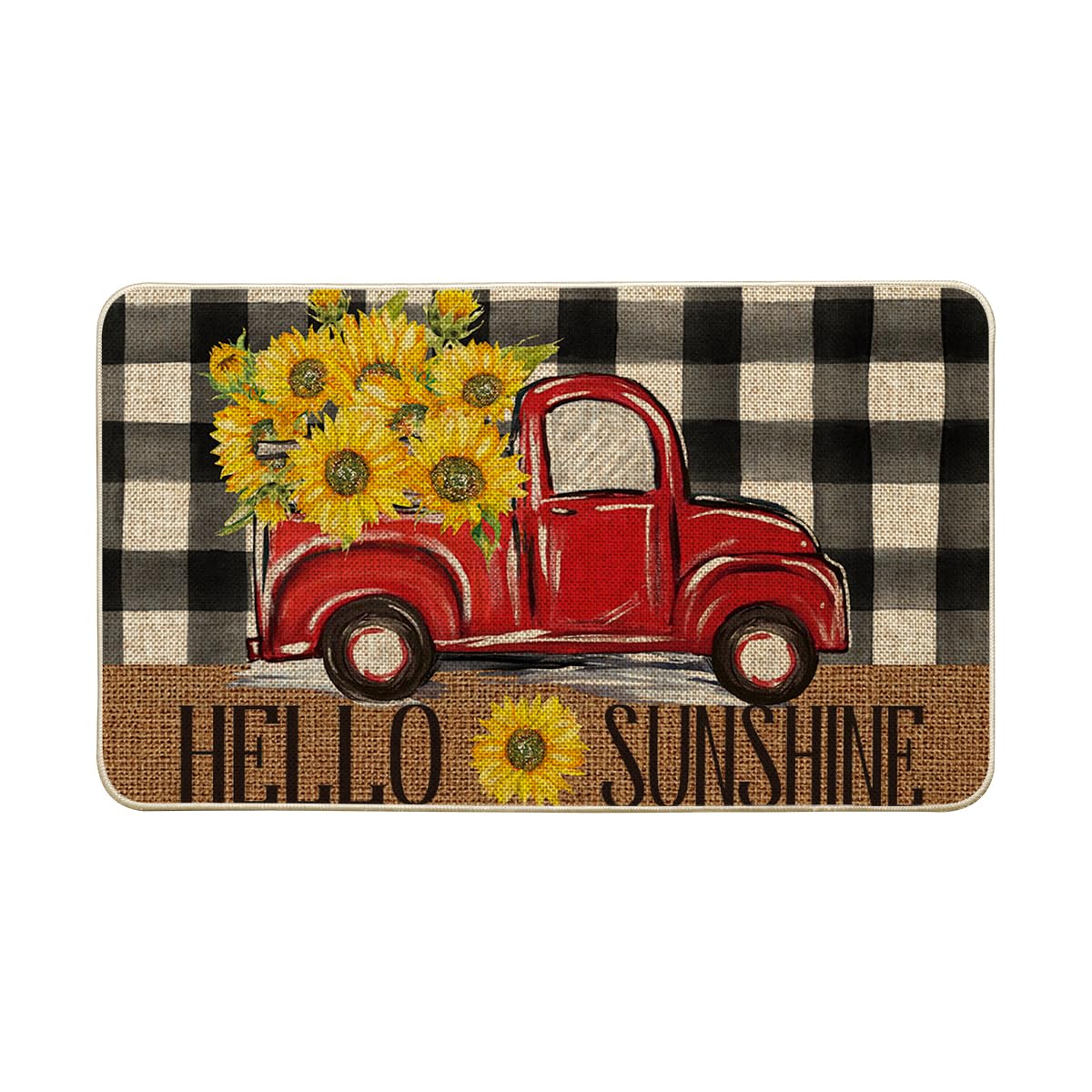 Artoid Mode Buffalo Plaid Truck Sunflower Summer Doormat, Fall Hello Sunshine Home Decor Low-Profile Switch Rug Door Mat Floor Mat for Indoor Outdoor 17x29 Inch