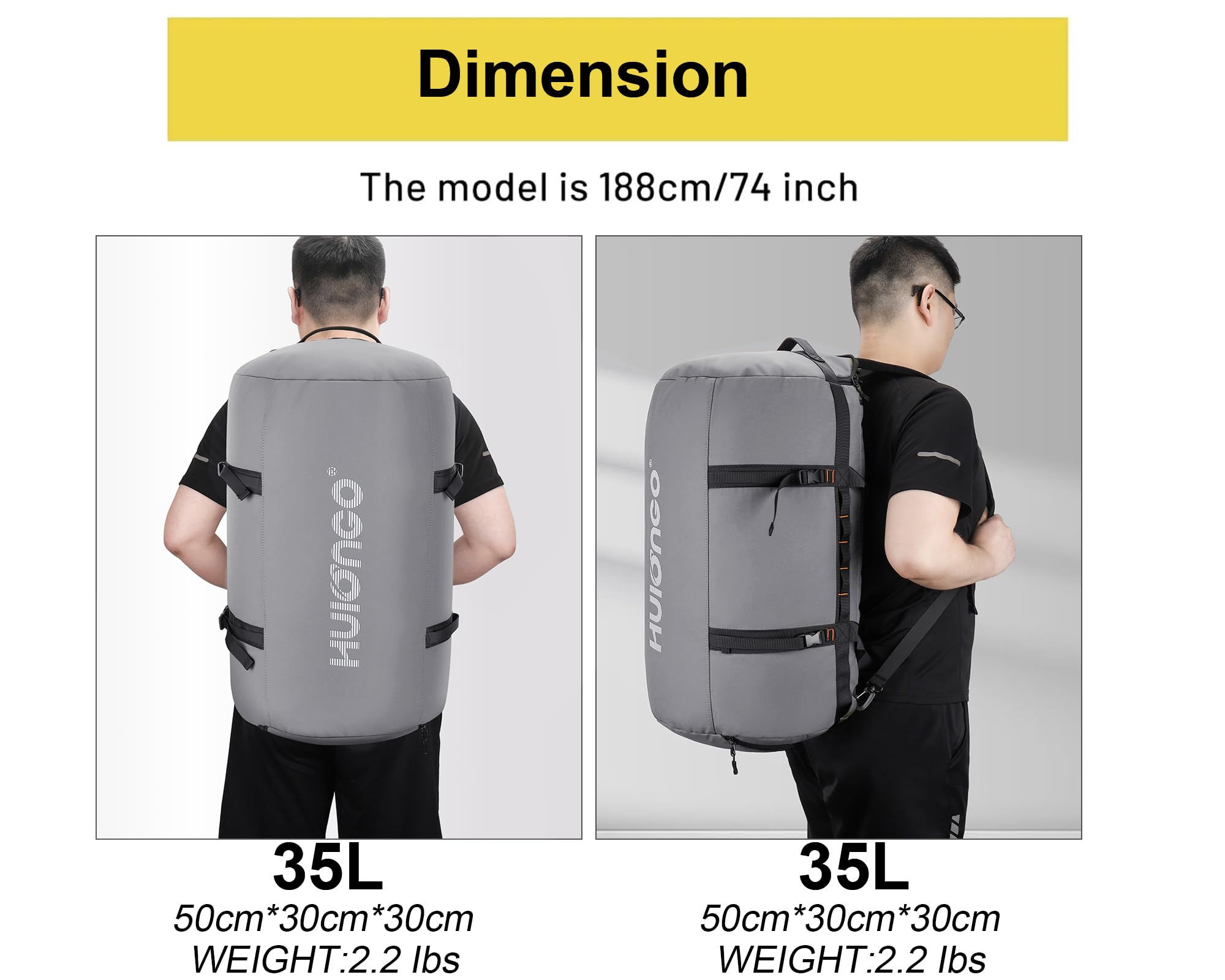 Hulongo Borsone da Viaggio Grande Zaino Sacca Sportiva 35L Borsa da Palestra Donna e Uomo con Scomparto per le Scarpe e Tracolla 3-In-1