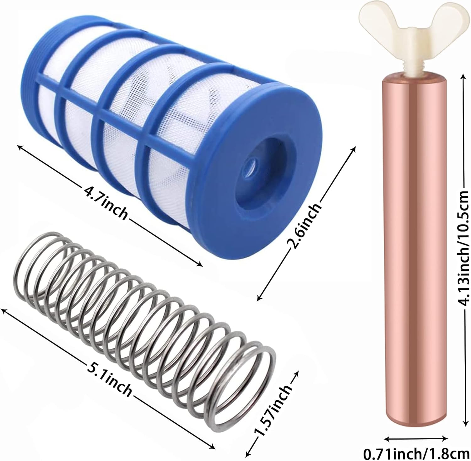 6 Pcs Copper Anode Replacement Kit Solar Pool Replacement Copper Anode,4.13 x 0.71 Inch Threaded M6,Includes Copper Anode, Threaded Basket,Spring,Wing Screw
