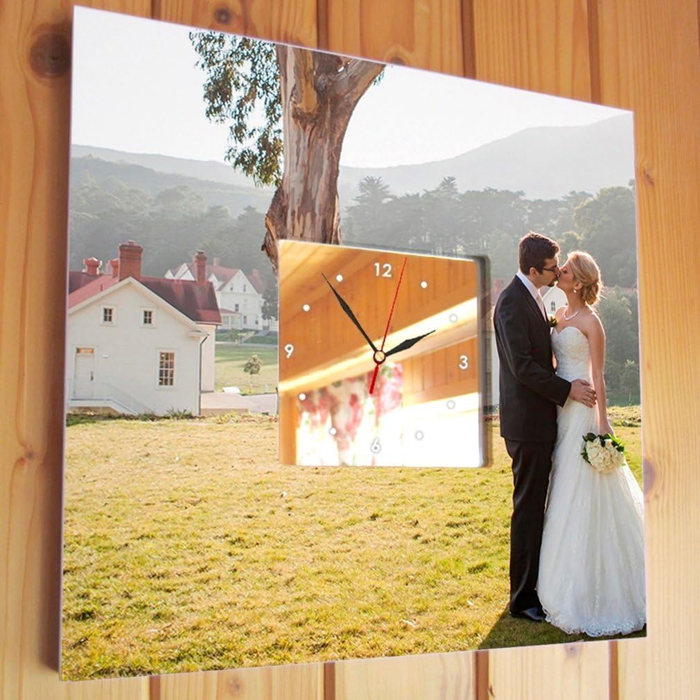 Personalized Wedding Photo Wall Clock Framed Mirror Custom Portrait Art Marriage Decor Gift Design