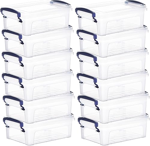 Superio Contenedores de almacenamiento transparentes con tapas, caja de almacenamiento apilable de 1.25 cuartos con pestillos y asas, extra