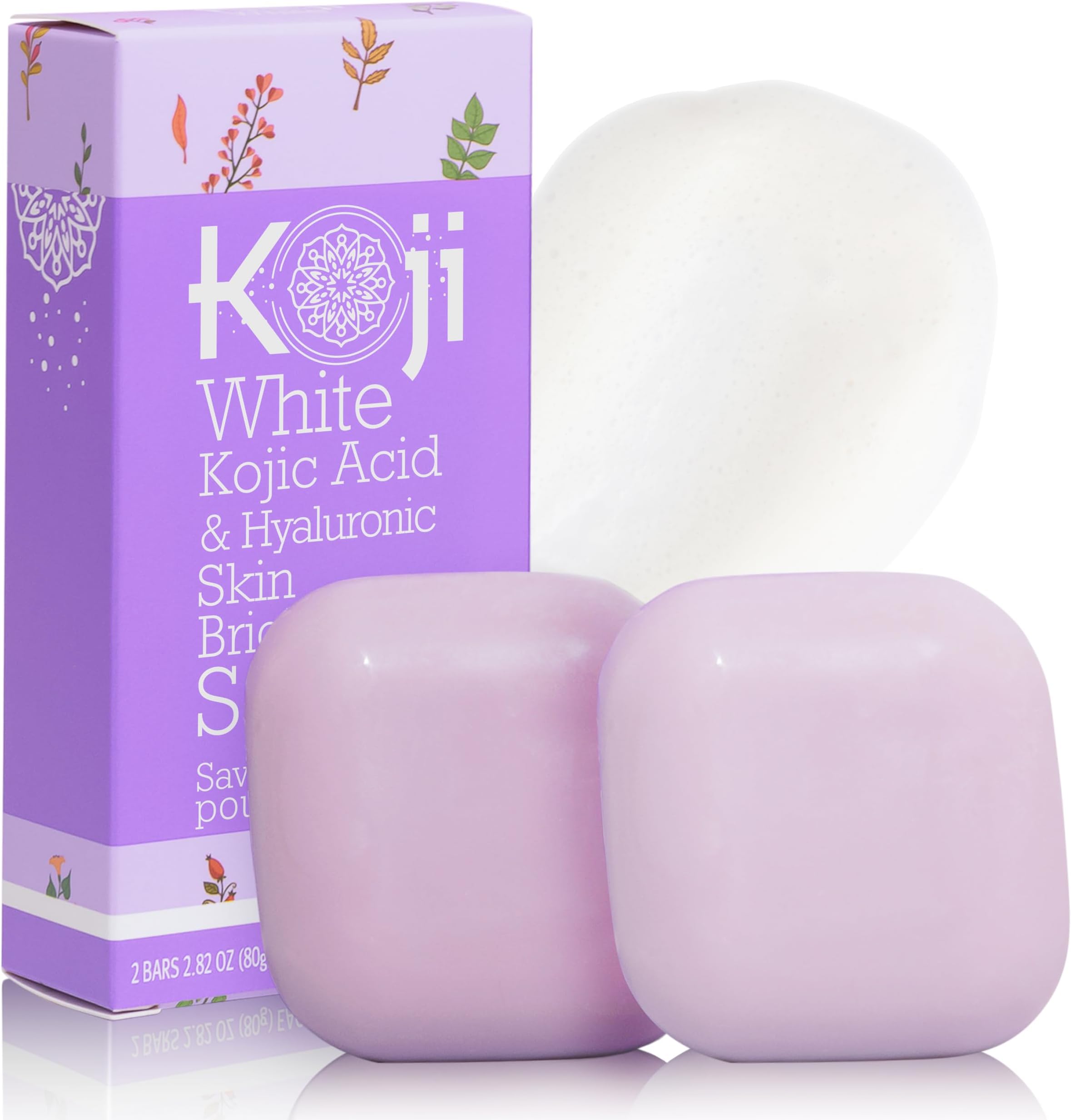 Kojic Acid & Hyaluronic Acid Skin Brightening Soap for Hydrating, Face Moisturizer, Skin Radiant, Cleansing Bar, Reduces the Appearance of Wrinkles with Vitamin E, Vegan, 2.82 Oz (2 Bars)