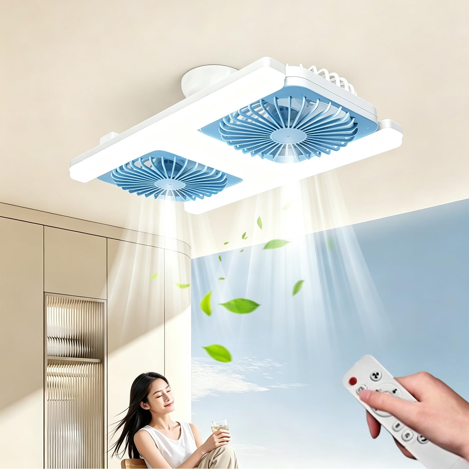 Ventiladors de techos con luzs y enchufe modernos con tres velocidades de ventilación azul 8