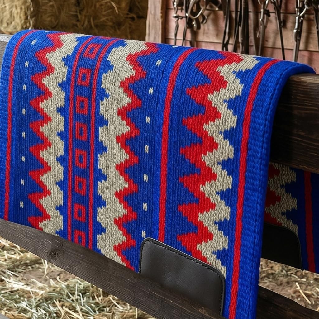 Western Show Saddle Pad/Blanket for Horses - Handmade Wool Saddle Blanket with New Zealand Design, Thick, Durable & Comfortable for Horse Riding (34” L x 42” W x 1) M53