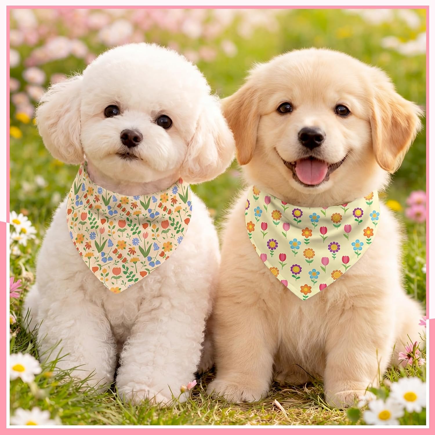 Weewooday 50 Pcs Spring Dog Bandanas Bulk with Daisy, Flower, Floral Soft Bibs Adjustable Triangle Pet Scarf Bowtie for Small Medium Large Costume Grooming(Spring, 25.6 x 17.7 x 17.7 Inch)