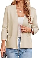 GRACE KARIN Women's Cropped 3/4 Sleeve Knit Blazer - Lightweight Sweater Cardigan Jacket Business Casual