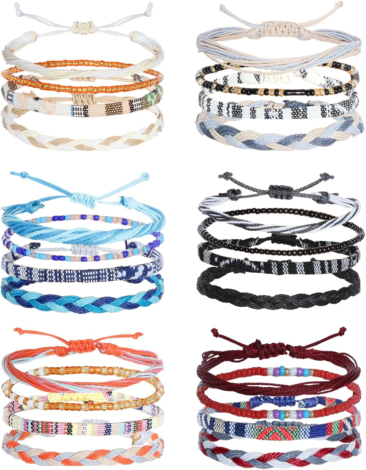 24 Pcs Boho Surfer Bracelet Anklet Cord Wrap Rope String Adjustable Beaded Anklets Handmade Braided Colorful Summer Friendship Bracelets Surfer Beach Bracelet Boho Jewelry for Women Men