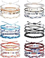 24 Pack Boho Surfer Bracelets Anklets - Adjustable Colorful Rope Cord Wraps, Handmade Braided Beach Jewelry for Women Men