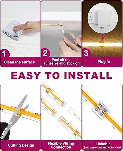 Miniatura 6 de EMITEVER Kit de iluminación para debajo del gabinete, 6 tiras de luces LED COB de 3000 K, blanco cálido, tira de luces LED regulables con