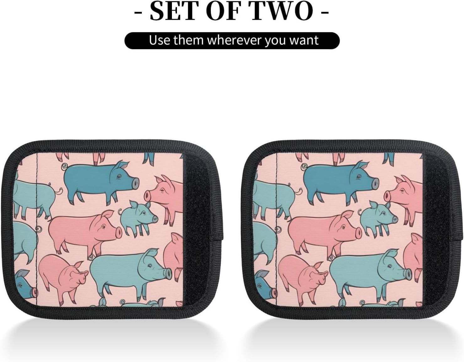 Cute Pigs Pattern Print Luggage Handle Wraps Luggage Identifiers Soft Neoprene Luggage Handle Wraps for Suitcase Trolley Handle Grip Cover 2 Pack Luggage Tags