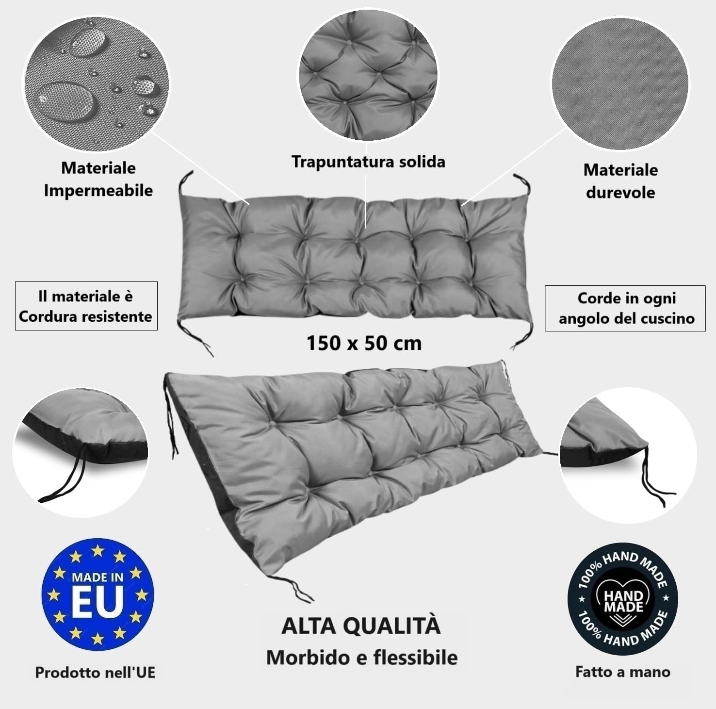 cuscino per seduta con nastri, cuscino per panca da giardino e mobili in pallet, cuscino per seduta trapuntato per pallet