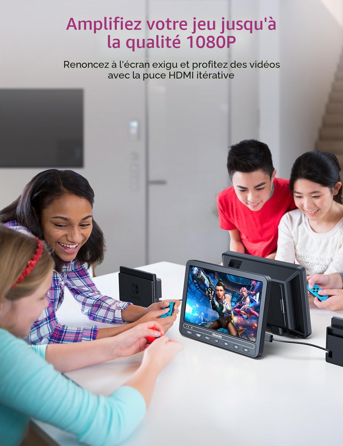 Lecteur DVD portable pour voiture 10,5" GOnavidio avec entrée HDMI, batterie rechargeable intégrée, lecteur DVD de voiture compatible avec carte USB/TF