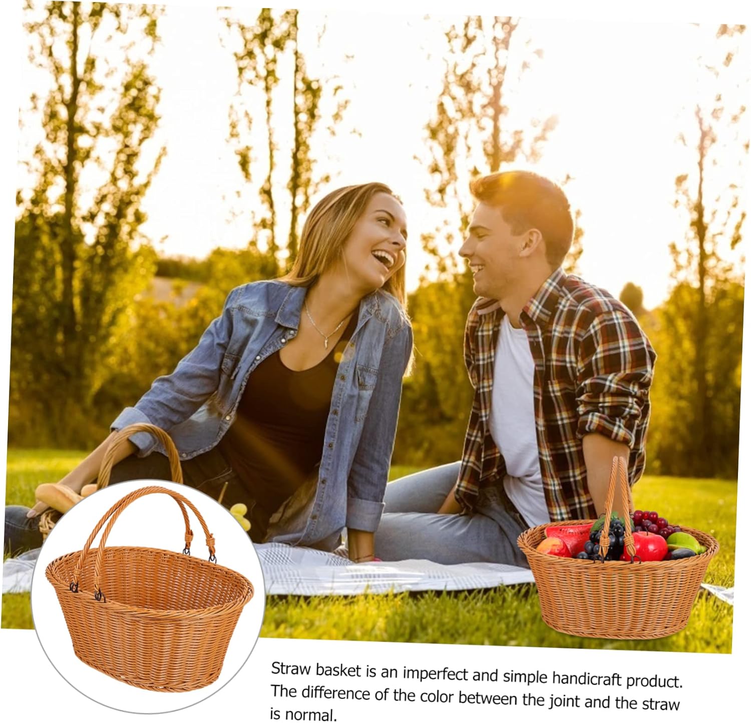 Picnic Basket Fruit Holder Rattan Storage Flower Container Wicker Basket Random Color