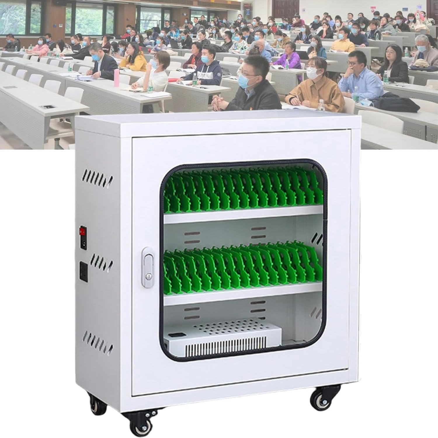 Rechargeable Mobile Phone Storage Locker,Divided Storage,with Multi-Port Charger,5V 2A Efficient Charging,Can Store 40 Mobile Phones,White