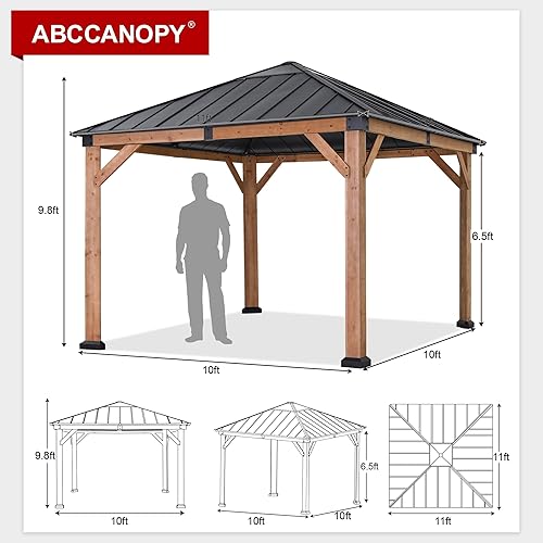 Miniatura 10 de ABCCANOPY Gazebo de madera de 11 x 13 pulgadas para patio al aire libre con techo de metal duro para jardín, patio trasero y terraza