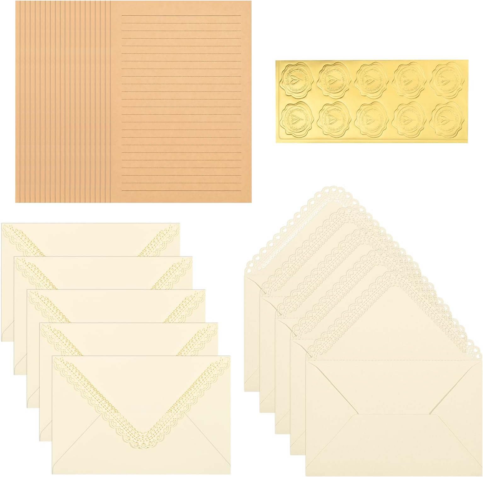 BAYTORY 30Pcs Stationery Paper and Envelopes Set, A6 Aesthetic Envelopes, Love Letter Papers Letter Writing Kit, 20 Lined Paper Sheets + 10 Envelopes for Weddings Birthday Invitation (Beige)