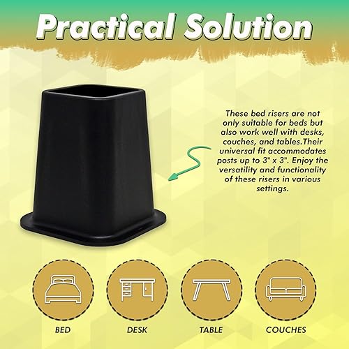Miniatura 5 de Kings Brand Furniture 6-inch Bed Risers - Set of 4 Black Heavy Duty Stackable Furniture Risers for Under Bed Storage, Desk, Sofa, Couch Negro