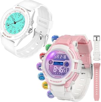 PROKING Kids Analog and Digital Watches for Boys Teen Girls, 7 Color Lights Waterproof Sports Watch for Kids with Stopwatch Alarm and Nurse Watch with Light