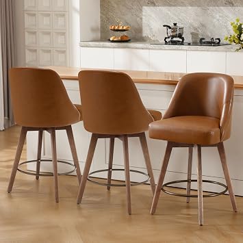 Bekrvio Swivel Counter Height Bar Stools Set of 3, 26" Seat Height, Brown